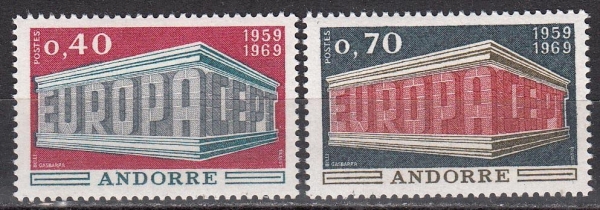 Андорра Французская 1969 Монументальные буквы Европа СЕПТ 214-215 MNH