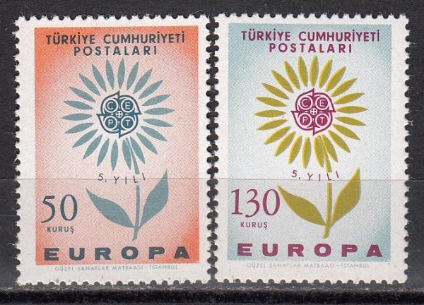 Турция 1964 Стилизованный цветок Европа СЕПТ 1917-1918 MNH