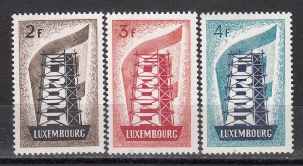 Люксембург 1956 Символическая строящаяся башня из букв Европа СЕПТ 555-557 MNH