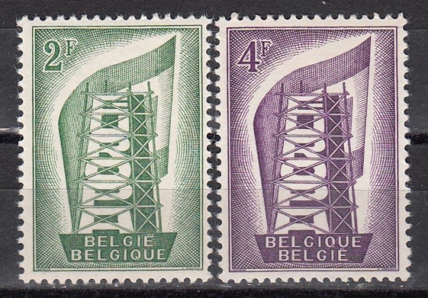 Бельгия 1956 Символическая строящаяся башня из букв Европа СЕПТ 1043-1044 MNH