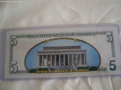 Банкнота коллекц. 5 долларов США,цветная, оч. редк
