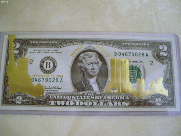 2 доллара США,11Сентября! золот. голограмма