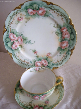 Чайная пара+ тарелка Лимож Haviland 1894-1931гг,живопись