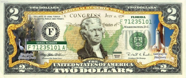 2 доллара США,цветная, Штат Флорида