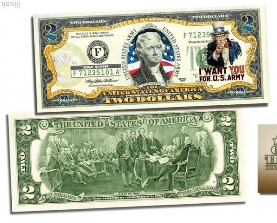 2 доллара США,цветная,Армия США