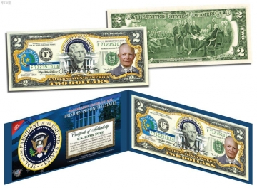 2доллара США,цветная, Д.Эйзенхауэр,34-й президент США