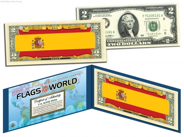 2 доллара США,Флаги мира,Испания