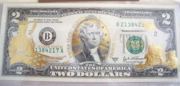 2доллараСША,ВС,золотая голограмма
