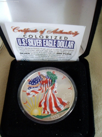 1 доллар США серебро, ,цвет. эмаль с 2-х стор,2009