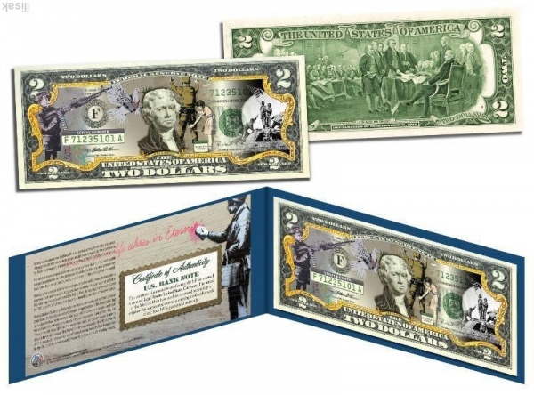2 доллара США,Бэнкси,Вторая мировая,цветная,2015г