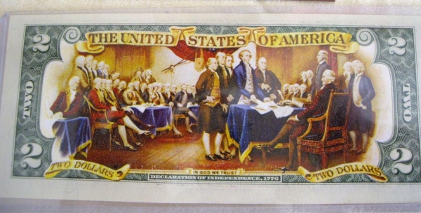 2 доллара США,цветная."Подписание Декларации Независимости",2003