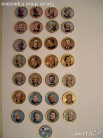 Набор из 28 монет Президенты США 2007-2013г,цветные с 2-х сторон