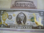 2$ США,золотая голограмма,Барак Обама.эл. подпись президента на банкноте