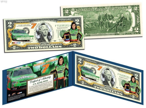 2 доллара США,цветная, Даника Патрик NASCAR