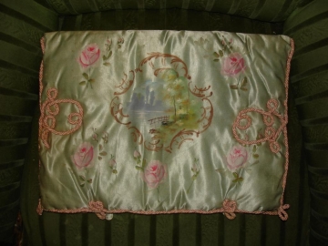 Стариная декоративная подушка(шелк,роспись),19век