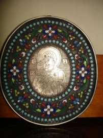 Старинная ПАНАГИЯ(образ Владимирской Богородицы),серебро 84 с эмалями,Россия,19век