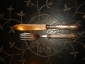 Старинная пара: нож с вилкой в стиле АМПИР №1,штихель,серебрение,монограмма - вид 1