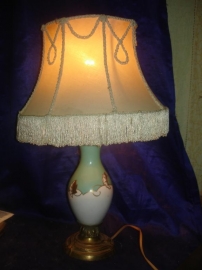 старинная настольная лампа(братья Шлегельмильх),фарфор,бронза,шелк