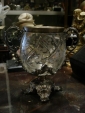 Старинная бонбоньерка(вазон),резное стекло с гравированным цветочным декором, металл,19век - вид 1