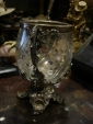 Старинная бонбоньерка(вазон),резное стекло с гравированным цветочным декором, металл,19век - вид 3