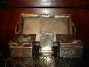 Старинный настольный набор для курения (пепельница, спичечница,сигаретница, поднос-визитница),Китай