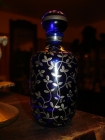 Старин.парфюм. флакон,сине-фиолет.стекло,ручная роспись серебром,подпись художника,Boda, Швеция,19в.