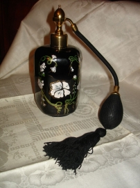 Старинный парфюмер.флакон с пульверизатором-грушей,стекло,ручная роспись,Марсель Франк,н20в,МОДЕРН