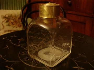 Старинная чайница с двумя крышками, стекло, латунь, Мальцов, Россия,19в.