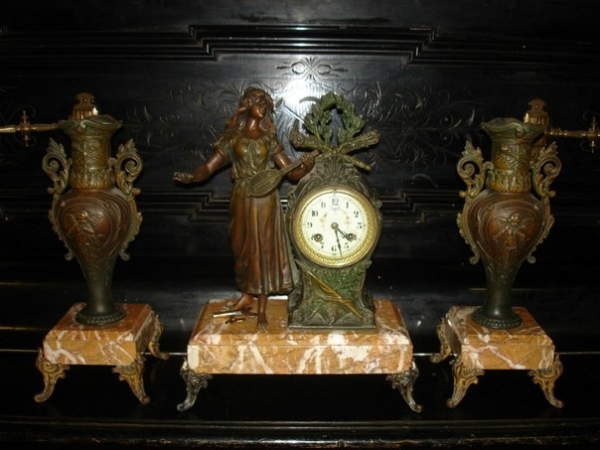 Старин.каминный набор с часами в стиле АМПИР,к.19в : "АЛЛЕГОРИЯ ПОБЕДЫ"