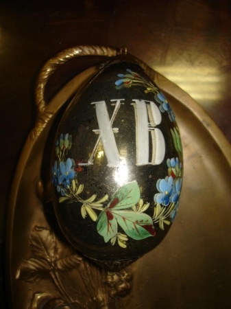Старинное большое пасх.яйцо-стекло,роспись,Россия