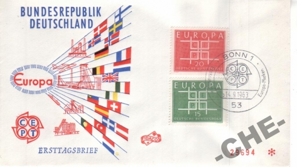 КПД Германия 1963 Европа, флаги,самолет, завод