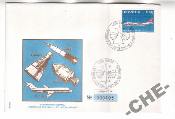 Швейцария 1972 Авиация самолет космос Аполлон