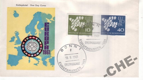 КПД Германия 1961 Европа, флаги, карта, птцы