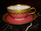 Старинная чайная пара, рельефный декор, цировка золотом,фарфор,СЕВР, Франция,1830-е гг.АМПИР 