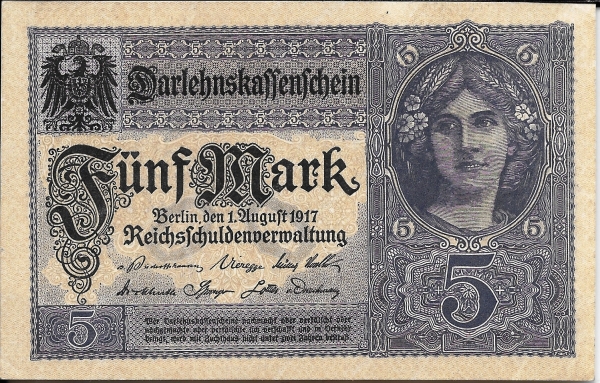 Германия  5 марок 1917 года UNC