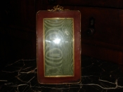 Старинная настольная рамка для фото в стиле АМПИР, бронза, латунь,кожа,муар, стекло, Россия