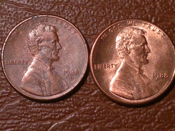 1 цент 1988 год, 2 шт. (два монетных двора) США _214_