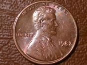 1 цент 1982 год, без обозначения монетного двора,  США