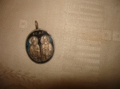 Старинный образок Св.преподоб.СЕРГИЙ и ГЕРМАН ВАЛААМСКИЕ ЧУДОТВОРЦЫ, серебро 84,эмаль
