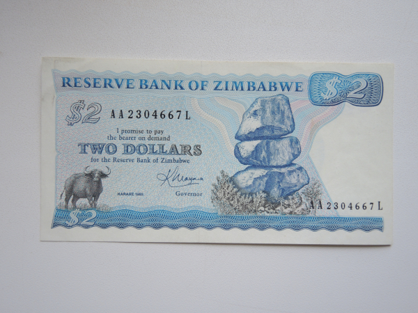 бона / банкнота Зимбабве  2 доллара, 1983 г. Африка, африканская страна