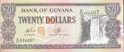 20 долларов 1996 Гайана UNC