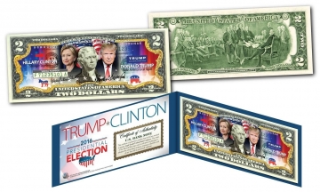 Банкнота 2 доллара США Клинтон и Трамп,2016 г