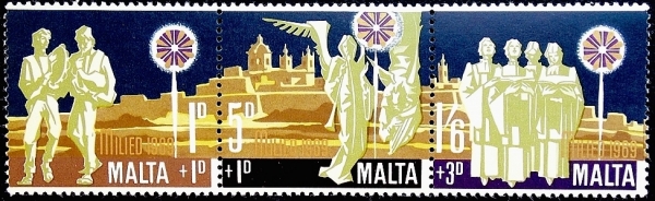 Мальта 1969 год . Сцепка 3 шт. серия " Музыка , музыкальные инструменты "