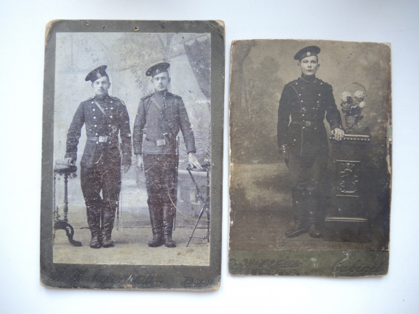 2 старинные кабинетные фотографии, военные, солдаты, портрет, Рязань Российская Империя