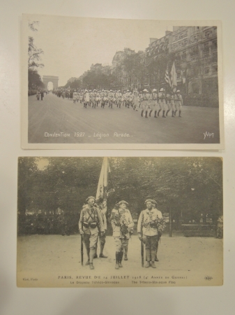 2 почтовых карточки / открытки Франция, Париж, парад, легионеров, солдаты 1918, 1927 г.
