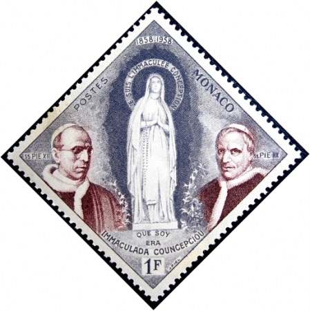 Монако 1958 год . 100 лет явлению Богородицы в Лурде , Папа Пий 9-й и 12-й (2)