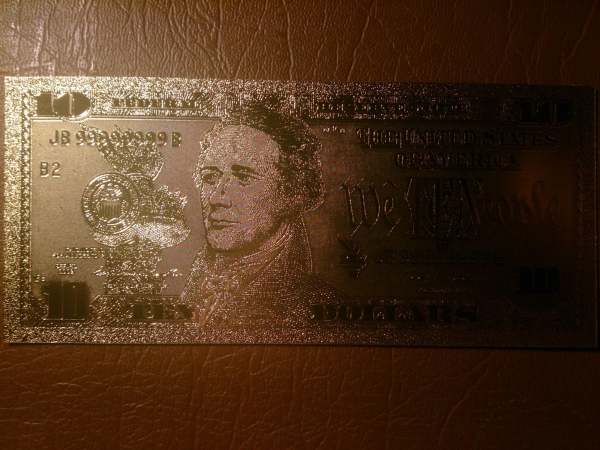Сувенирная банкнота Золотая купюра 10$ долларов США