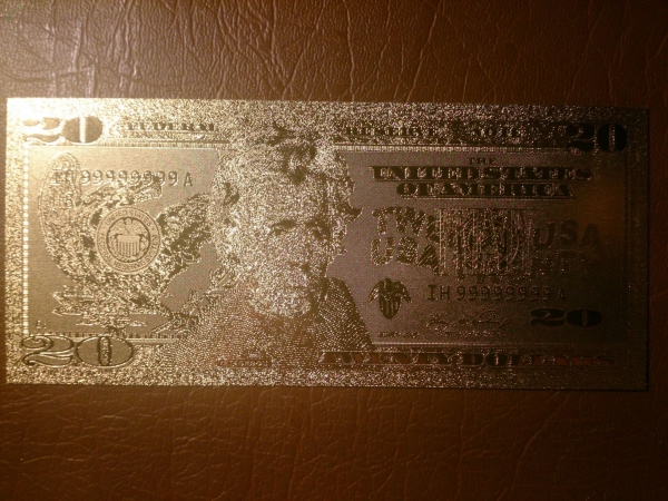 Сувенирная банкнота Золотая купюра 20$ долларов США
