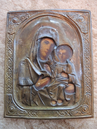 старинная икона Божья матерь / богоматерь / богородица с младенцем в окладе