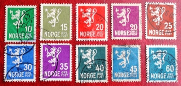 Норвегия 1922-24 1937-46 Лев Герб Sc#101,103, 171 ...-202 Used 